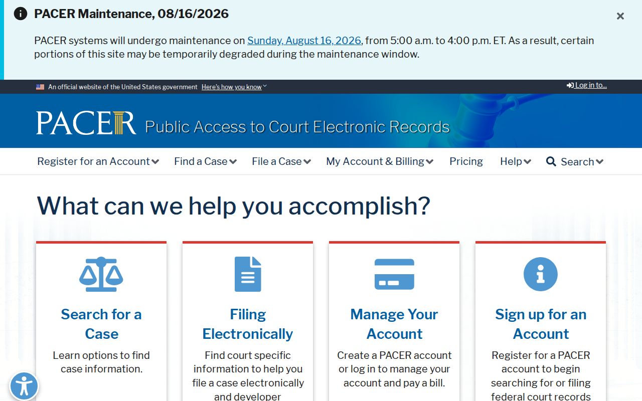 Autaugaville court docket federal PACER interface