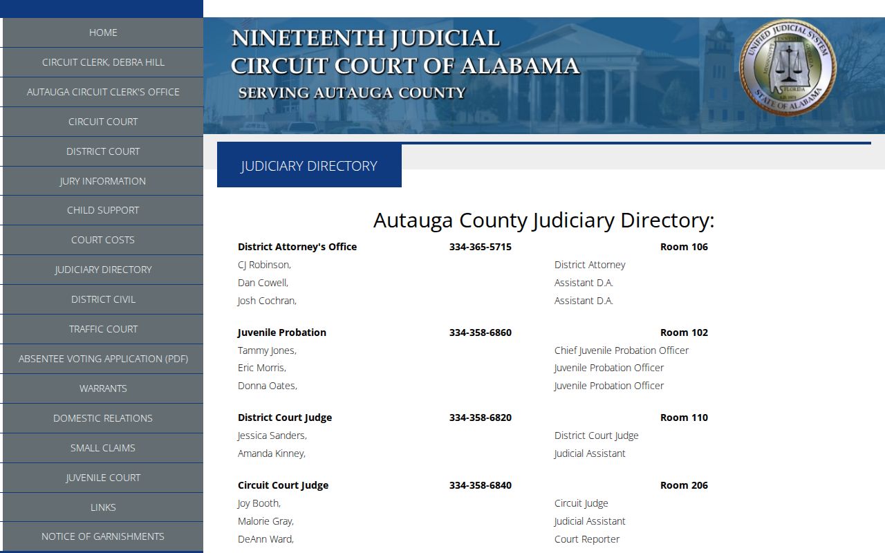 Autauga County court dates judiciary and clerk directory