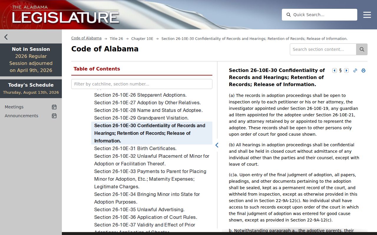 Autauga County court records adoption confidentiality law