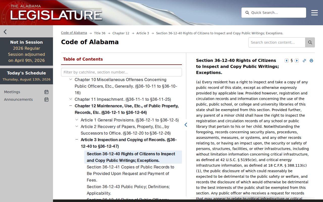 Autauga County court records public writings inspection statute