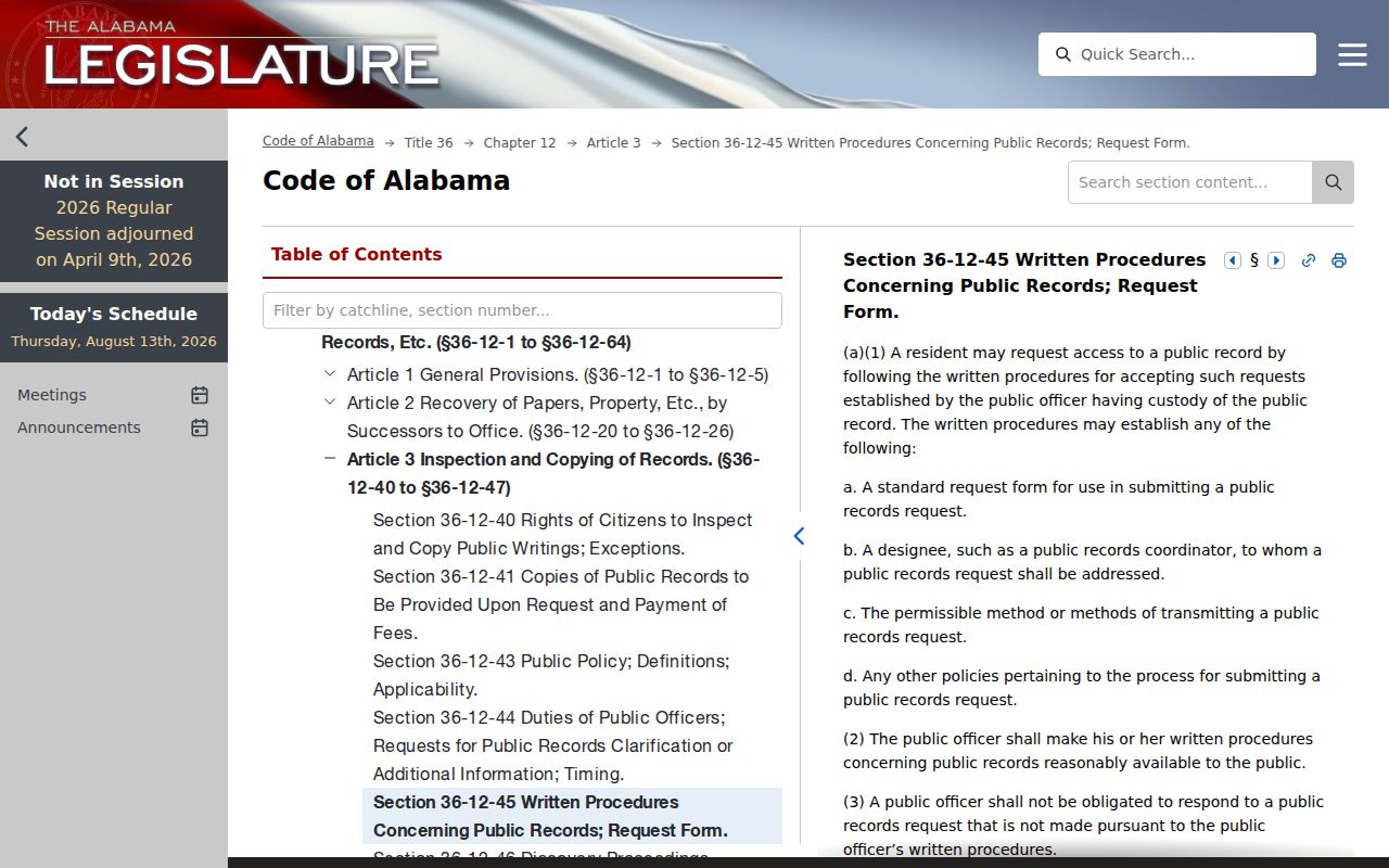 Autauga County court records request procedure statute
