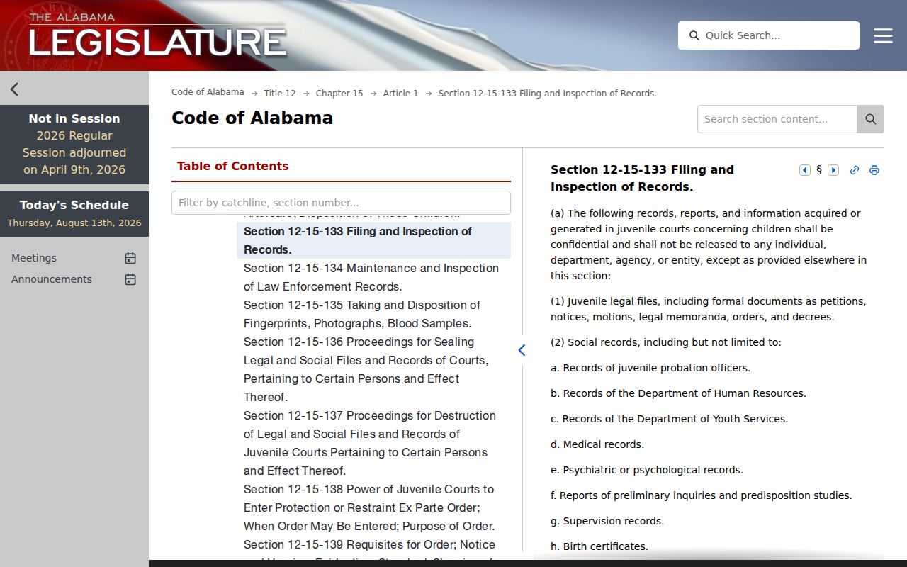 Autauga County criminal docket juvenile confidentiality statute