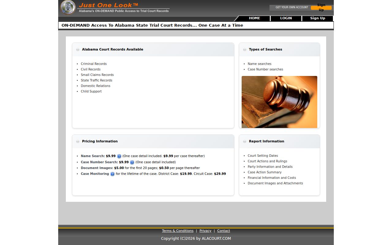 Autauga County court docket access through Just One Look